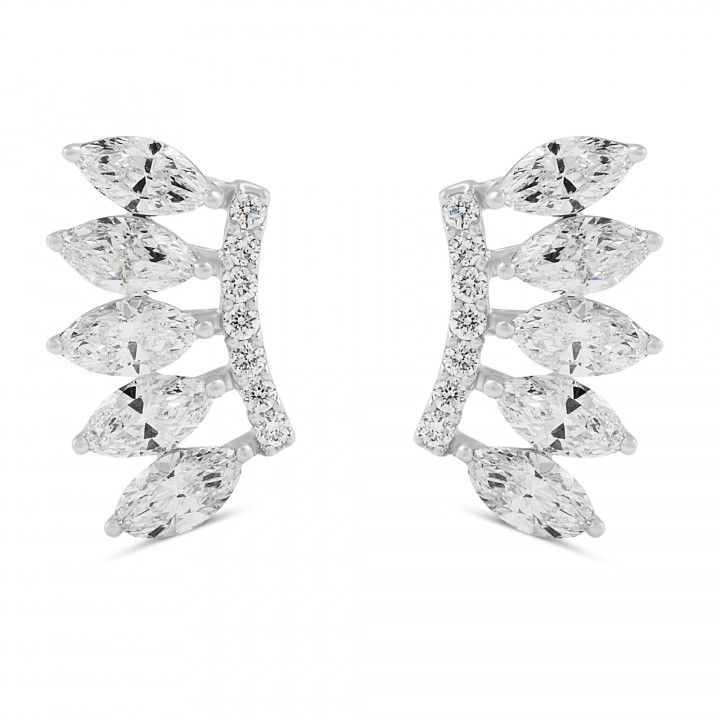 Two-Row Round and Marquise Lab Diamond Crawler Earrings