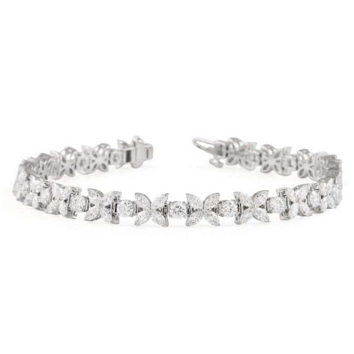 6.95 Carat Round and Marquise Fleurette Lab Diamond Tennis Bracelet