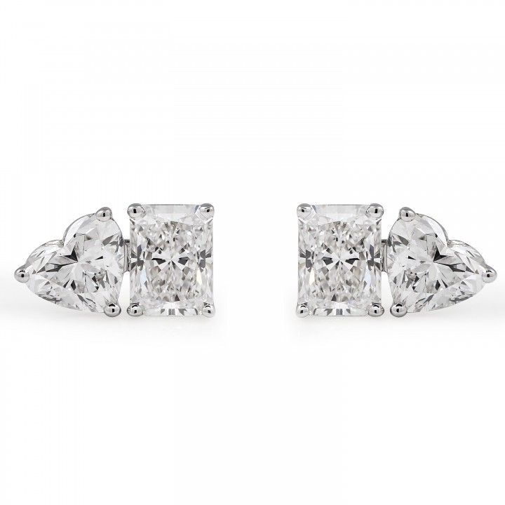 Radiant and Heart Lab Diamond Duo Stud Earrings