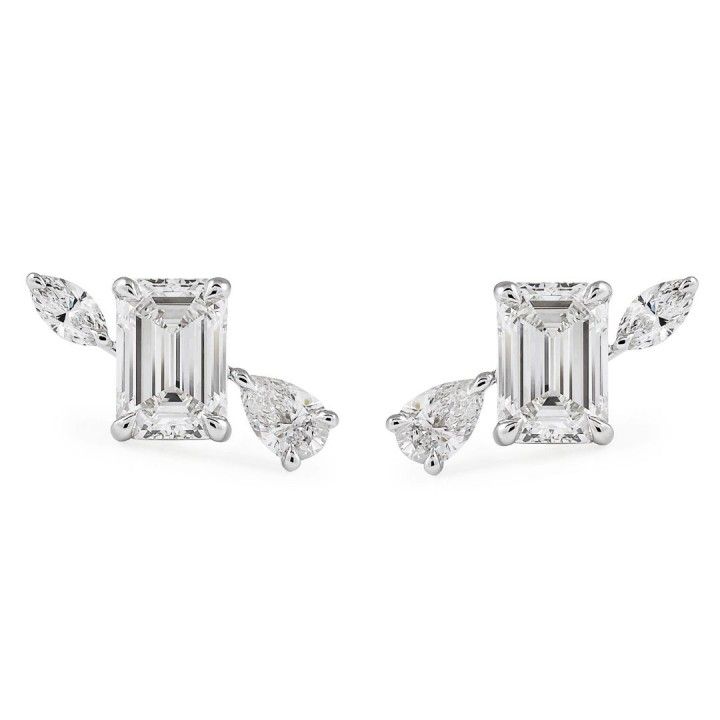3 carat TW Emerald Cut Lab Diamond Trio Studs