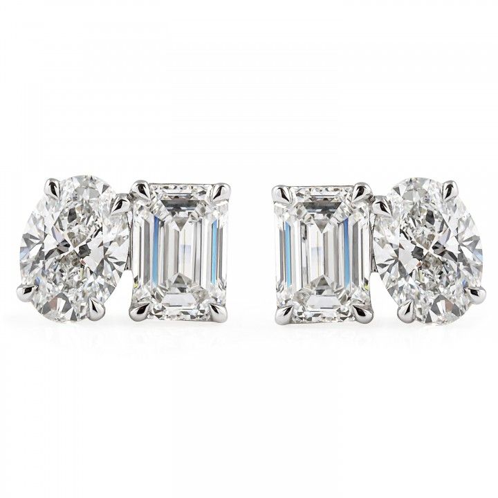 Oval and Emerald Lab Diamond Duo Studs