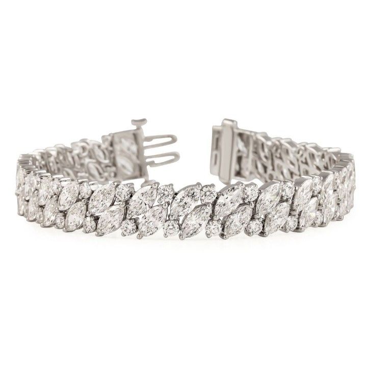 19.70 carat Angled Marquise and Round Lab Diamond Tennis Bracelet