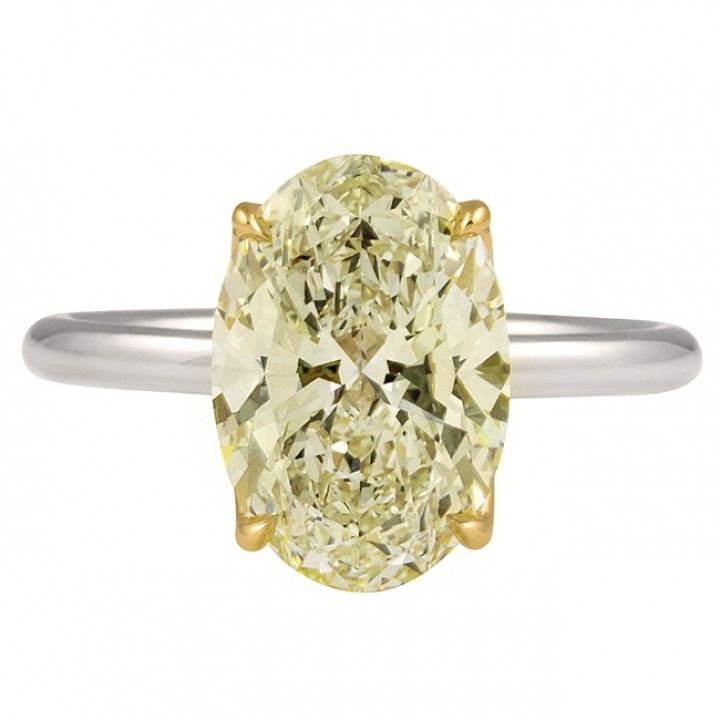 3.25 carat Light Yellow Oval Diamond Lotus Prong Ring