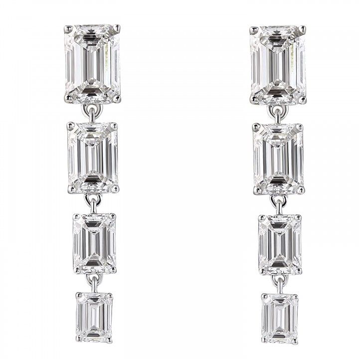 Graduating Emerald Cut Lab Diamond Drop Earrings
