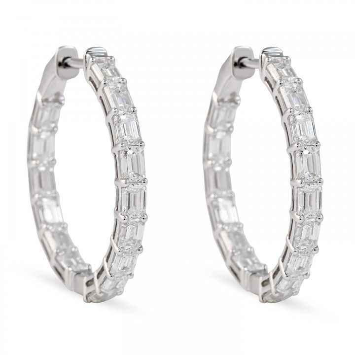 3.60 carat Emerald Cut Lab Diamond In-Out Hoop Earrings