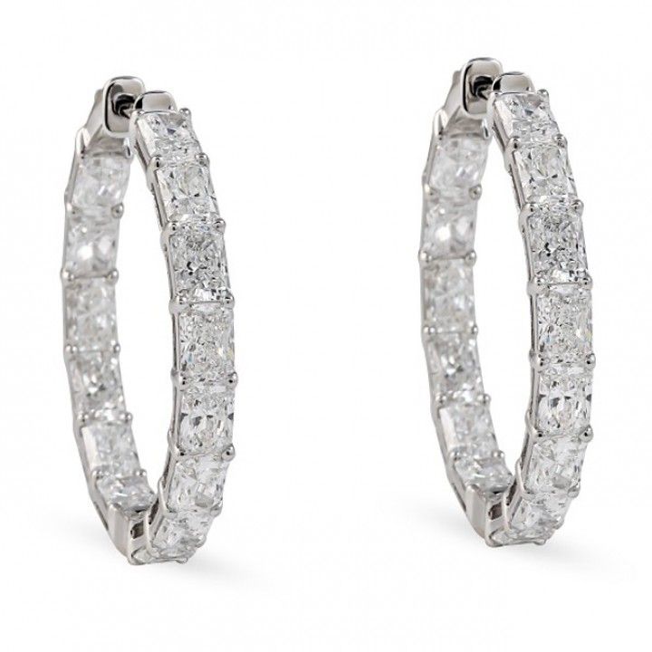 6.1 carat Radiant Lab Diamond In-Out Hoop Earrings