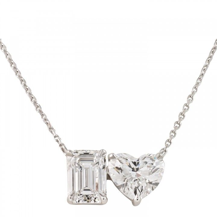 Emerald and Heart Lab Diamond Duo Pendant