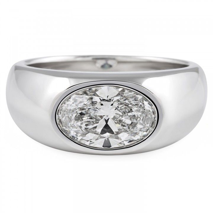 Oval Lab Diamond Bezel Set Signet Ring