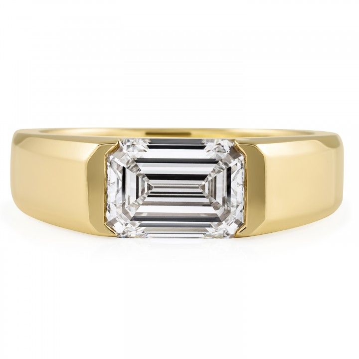 Emerald Cut Lab Diamond Half Bezel Signet Ring