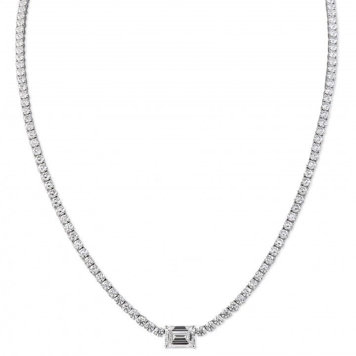 12.37 carat Emerald Cut Center Stone Diamond Tennis Necklace