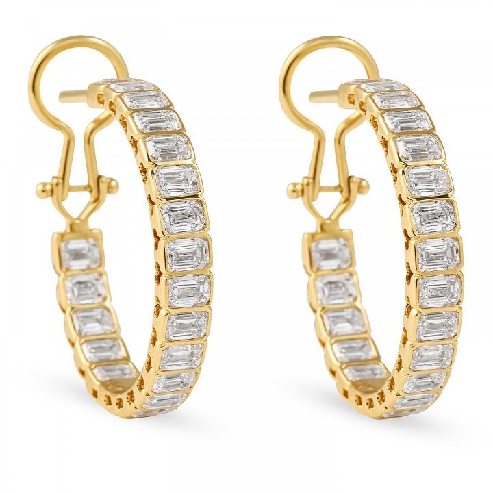 4.70 carat Emerald Cut Lab Diamond Bezel Hoop Earrings
