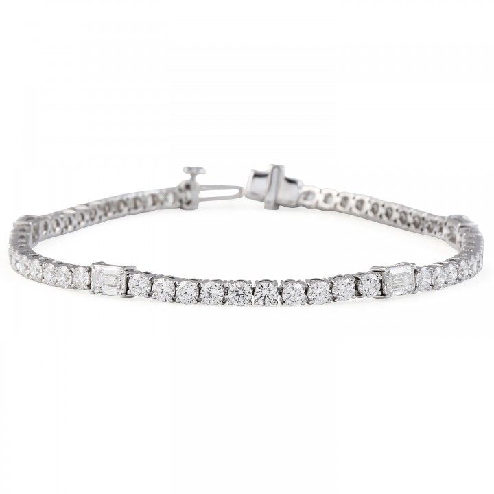 5.46 carat TW Round and Emerald Cut Lab Diamond Tennis Bracelet