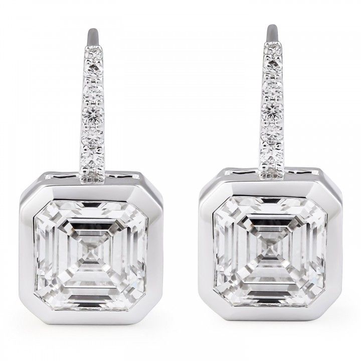 Asscher Cut Bezel Diamond Drop Earrings