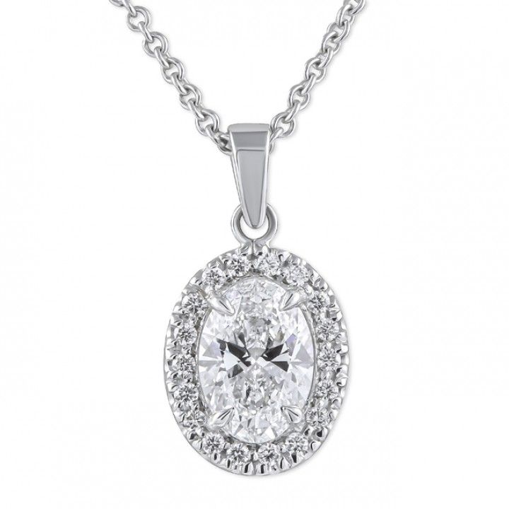 1 Carat Oval Lab Diamond Halo Pendant GIA