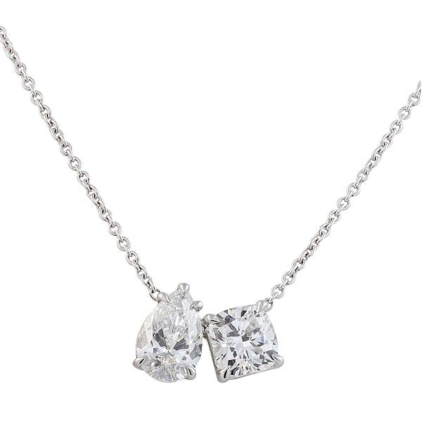Pear and Cushion Lab Diamond Duo Pendant