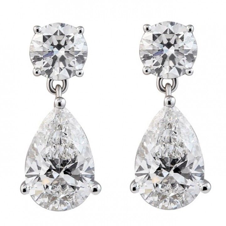 4.95 carat Round and Pear Shape Lab Diamond Drop Earrings