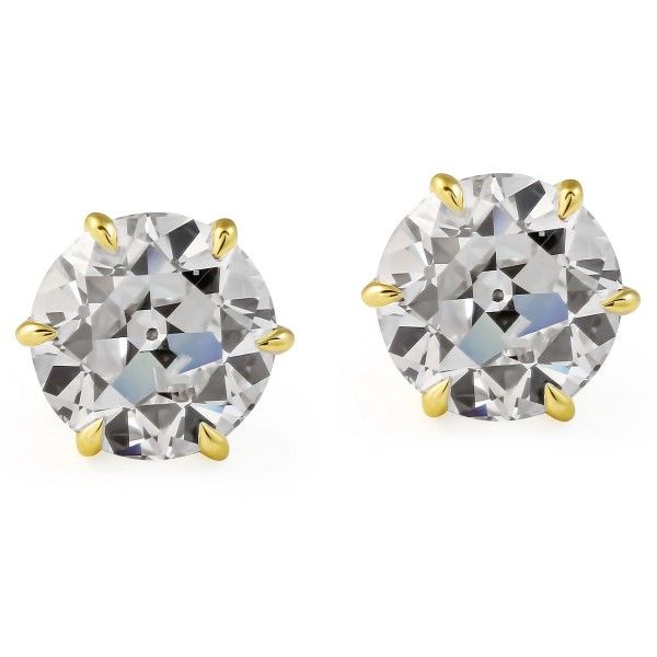 4.33 Carat Old Euro Round Lab Diamond 6 Prong Studs