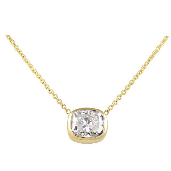 2 carat Cushion Cut Lab Diamond Bezel Set Pendant