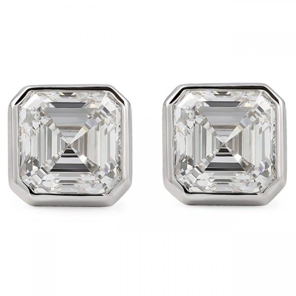 6 carat TW Asscher Cut Bezel Lab Grown Diamond Studs