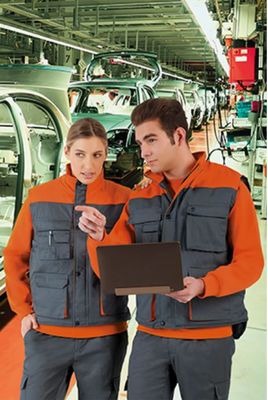 Chaleco de trabajo Thunder multibolsillos acolchado, diseño bicolor. Ideal como ropa laboral, uniformes de trabajo.