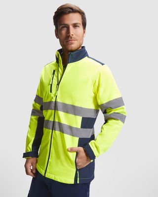 Chaqueta softshell alta visibilidad bicolor, 3 capas, repelente al agua.