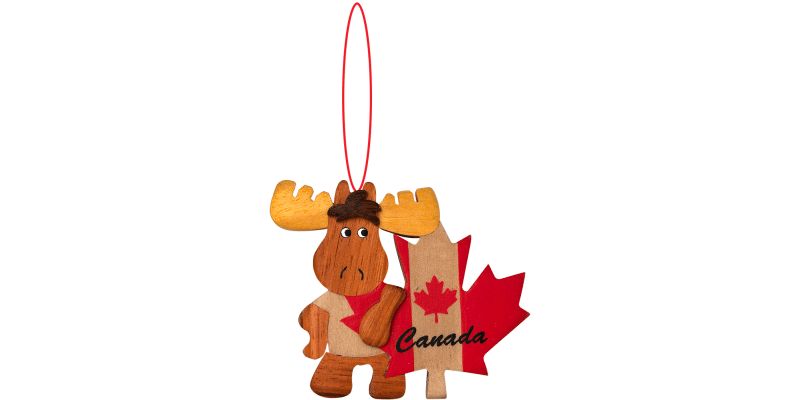 Wooden Ornament - Moose Maple Leaf