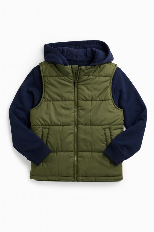 Vintage Youth Puffer Vest & Zip Fleece Hoddie Set