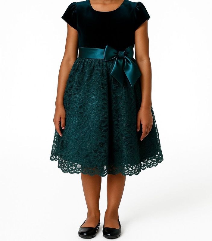 Jona Michelle Girls Sparkling Elegant Velvet & Lace Fanciful Dress