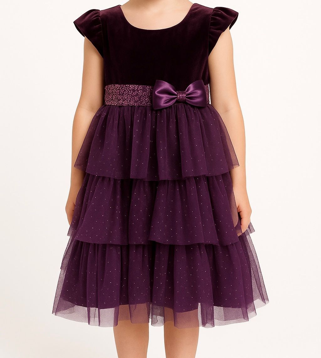 Jona Michelle Girls Sparkling Elegant Velvet &  Lace Fanciful Dress