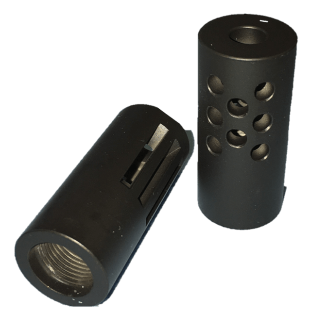 Precision Muzzle Brake - 1/2-28TPI .800" O.D. 6mm Max Bore Diameter - Drilled Ports -Black Cerakote 416R Stainless