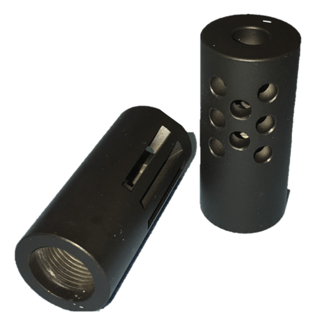 Precision Muzzle Brake - 1/2-28TPI .735" O.D.  6mm Max Bore Diameter - Drilled Ports -Black Cerakote 416R Stainless