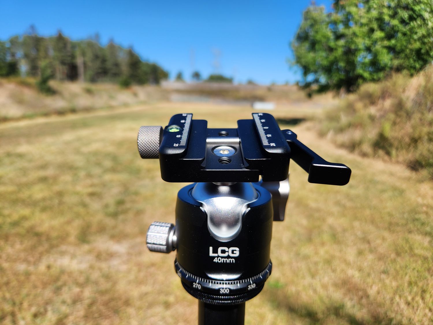 LCG ball head shown with a lever clamp attached