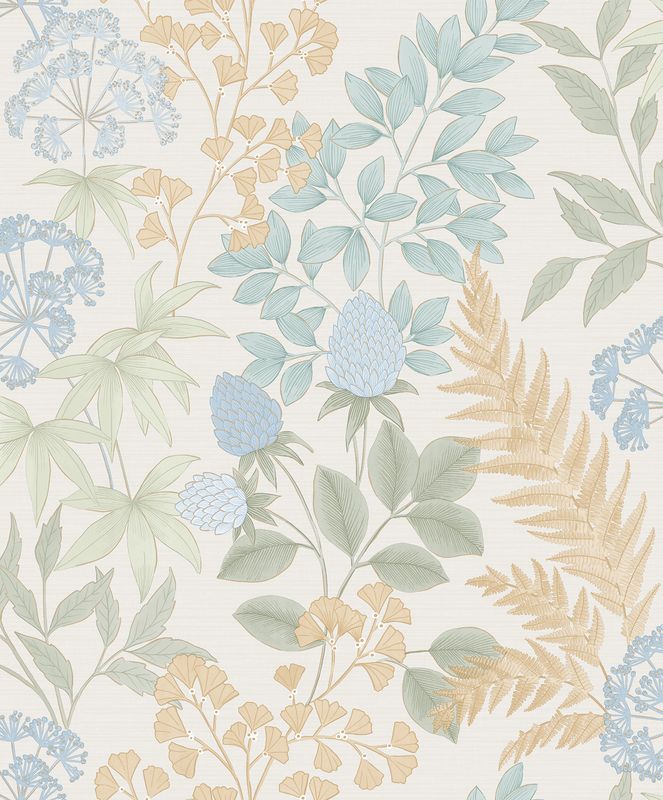 Flora- bladeren wit/blauw/groen M871.07