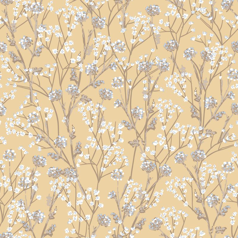 Flora- bloesem beige/blauw M880.02