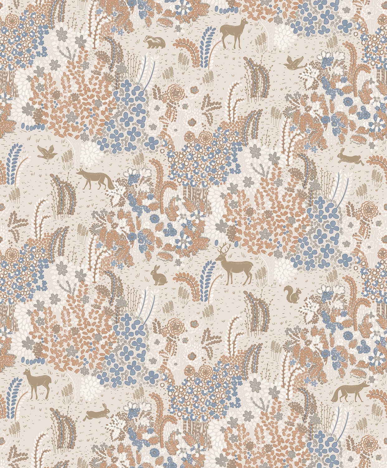 Flora- bosdieren beige/blauw M867.07