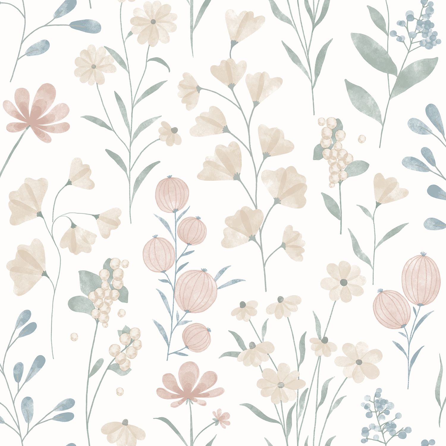 Flora- bloem wit/beige/groen M883.07