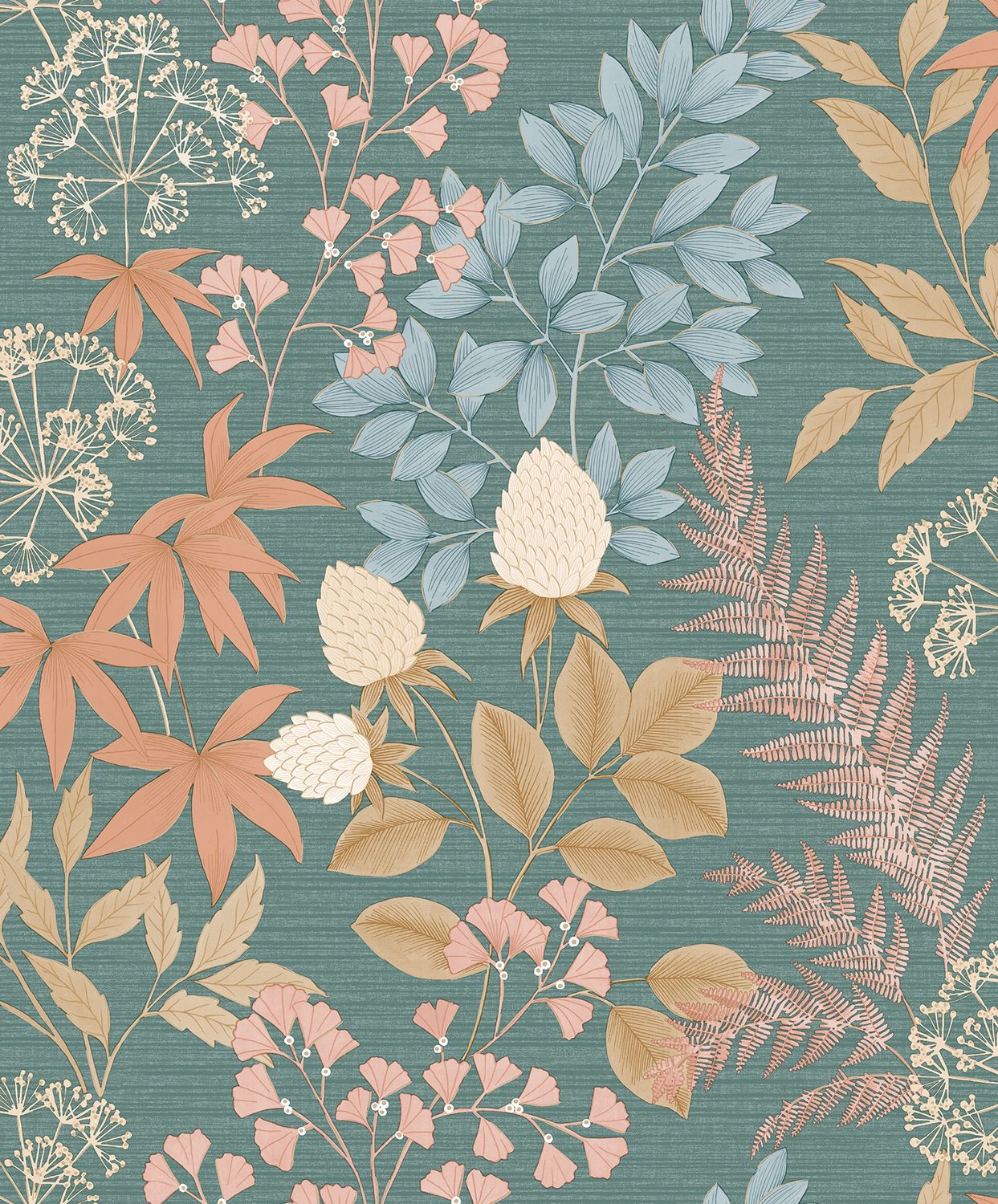 Flora- bladeren blauwgroen/beige M871.04