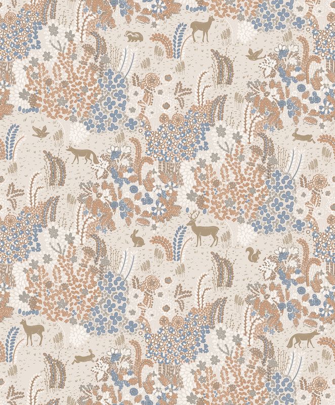 Flora- bosdieren beige/blauw M867.07
