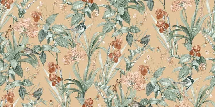 Botanique- Birds & Flowers beige/groen M647-92D Botanique- Birds & Flowers beige/groen M647-92D