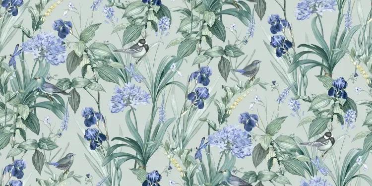 Botanique- Birds & Flowers groen/blauw M647-84D Botanique- Birds & Flowers groen/blauw M647-84D