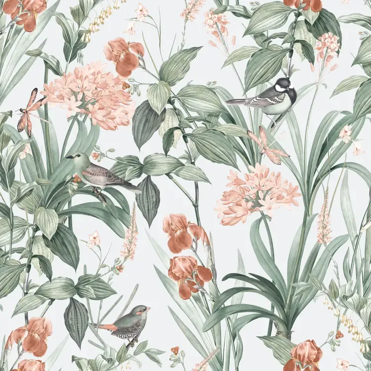 Botanique- Birds & Flowers groen/roze M647-04 Botanique- Birds & Flowers groen/roze M647-04