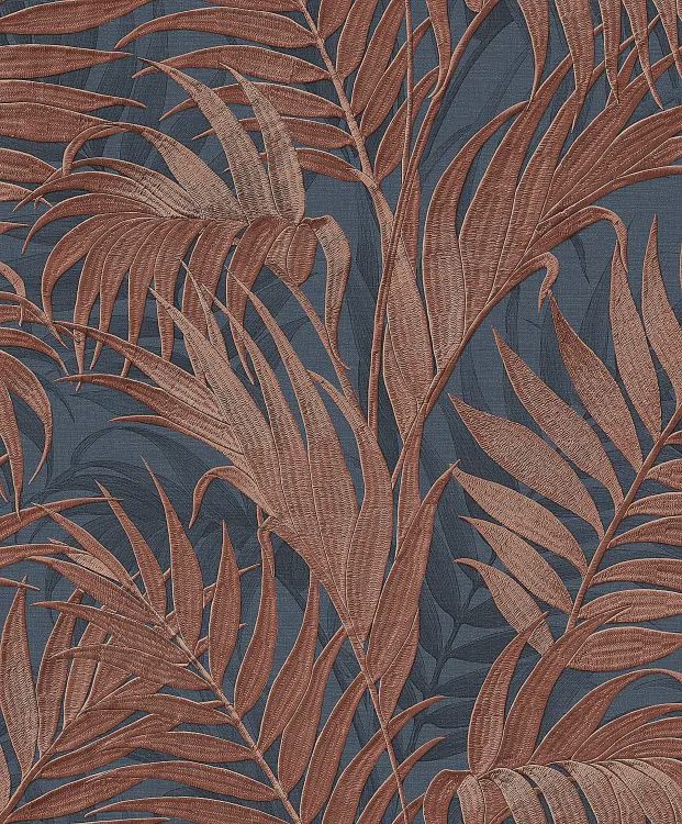 Grace Tropical palm leaf blue/copper GR322109