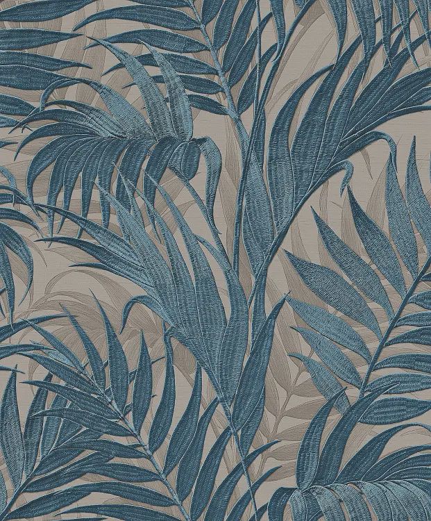Grace Tropical palm leaf petrol/beige GR322108 Grace Tropical palm leaf petrol/beige GR322108