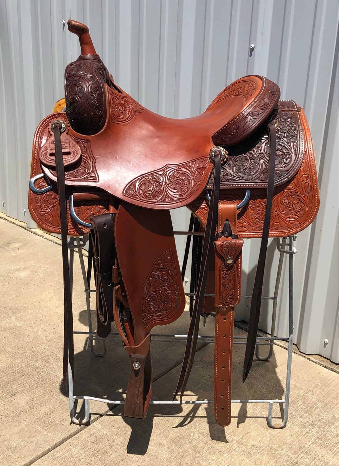 Robert Teskey Cow Horse Saddle with a 16 inch Hardseat Tooled Two Tone