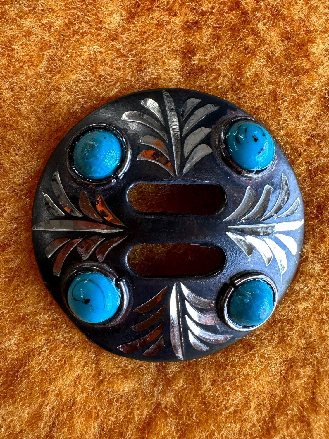 Saddle Concho Round Slotted Four Stones Turquoise 1 1/2inch