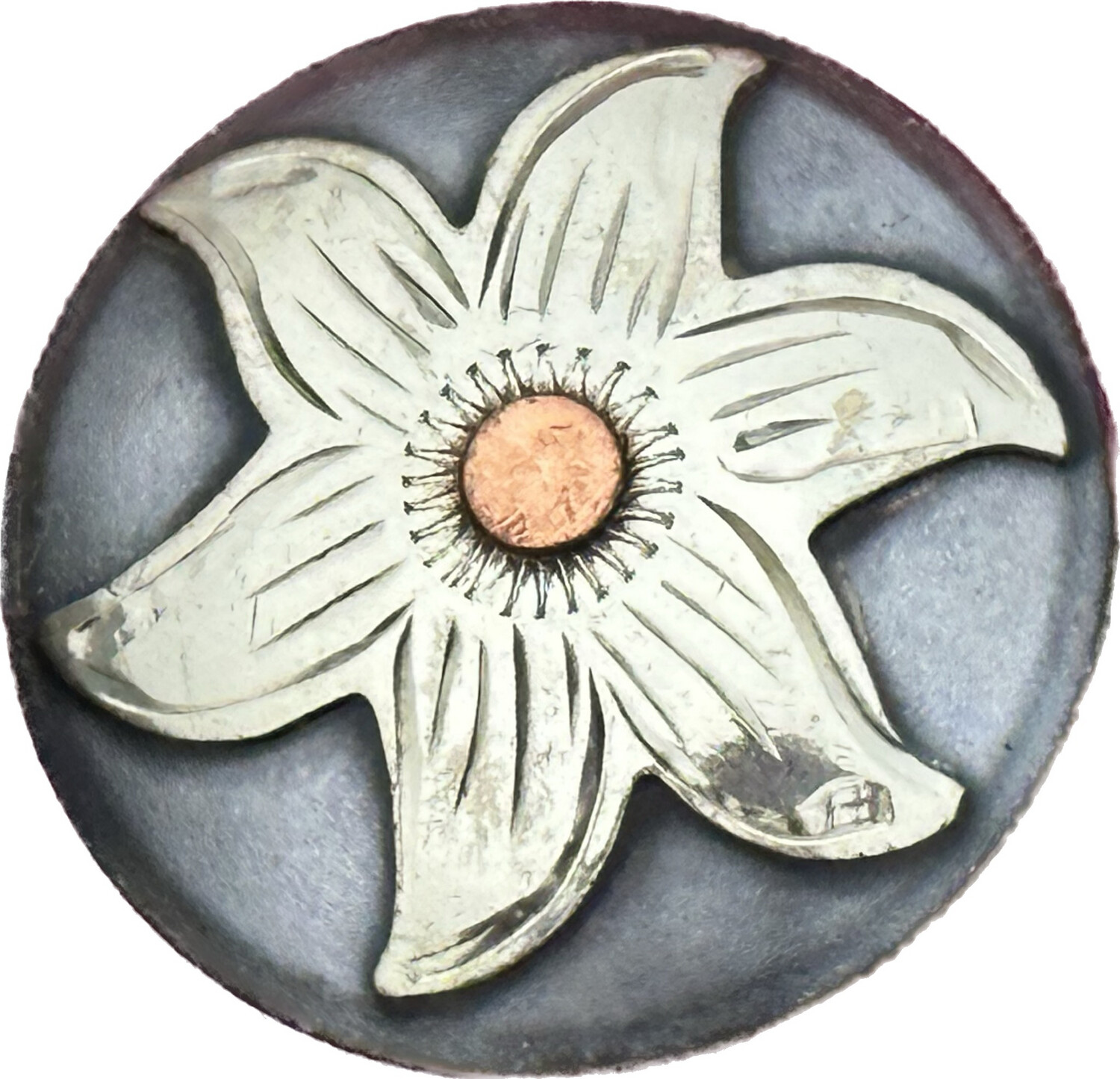 Concho Metallic Grey GS and Copper Flower with Pointy Petals