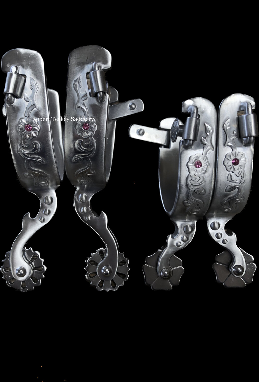 Francois Gauthier Ladies or Youth Spurs in SS with SS Trim and Pink Stone