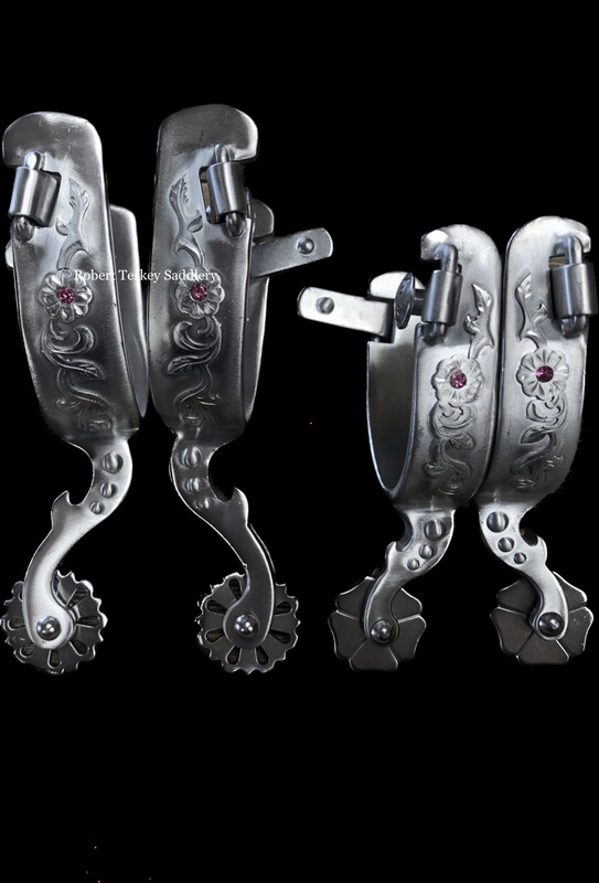Francois Gauthier Ladies or Youth Spurs in SS with SS Trim and Pink Stone