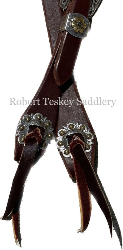 Single Slide Ear Headstall with Single SS Buckle with Gold Tone Floral Trim Hot-Oiled 3/4” Width