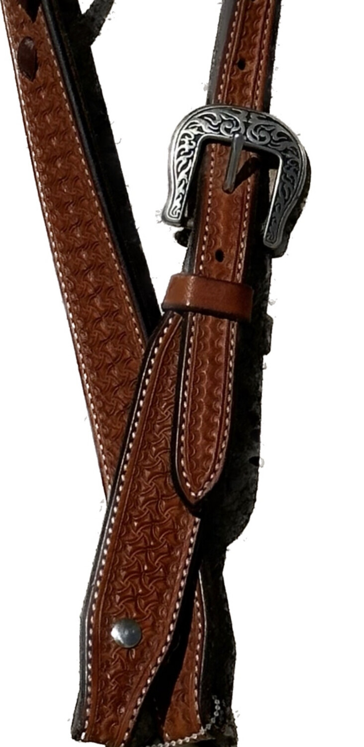 Single Mahogany Red Latigo Leather Ear Piece Headstall with Single SS Jeremiah Watt Buckle Tooled Medium Oil 3/4” Width